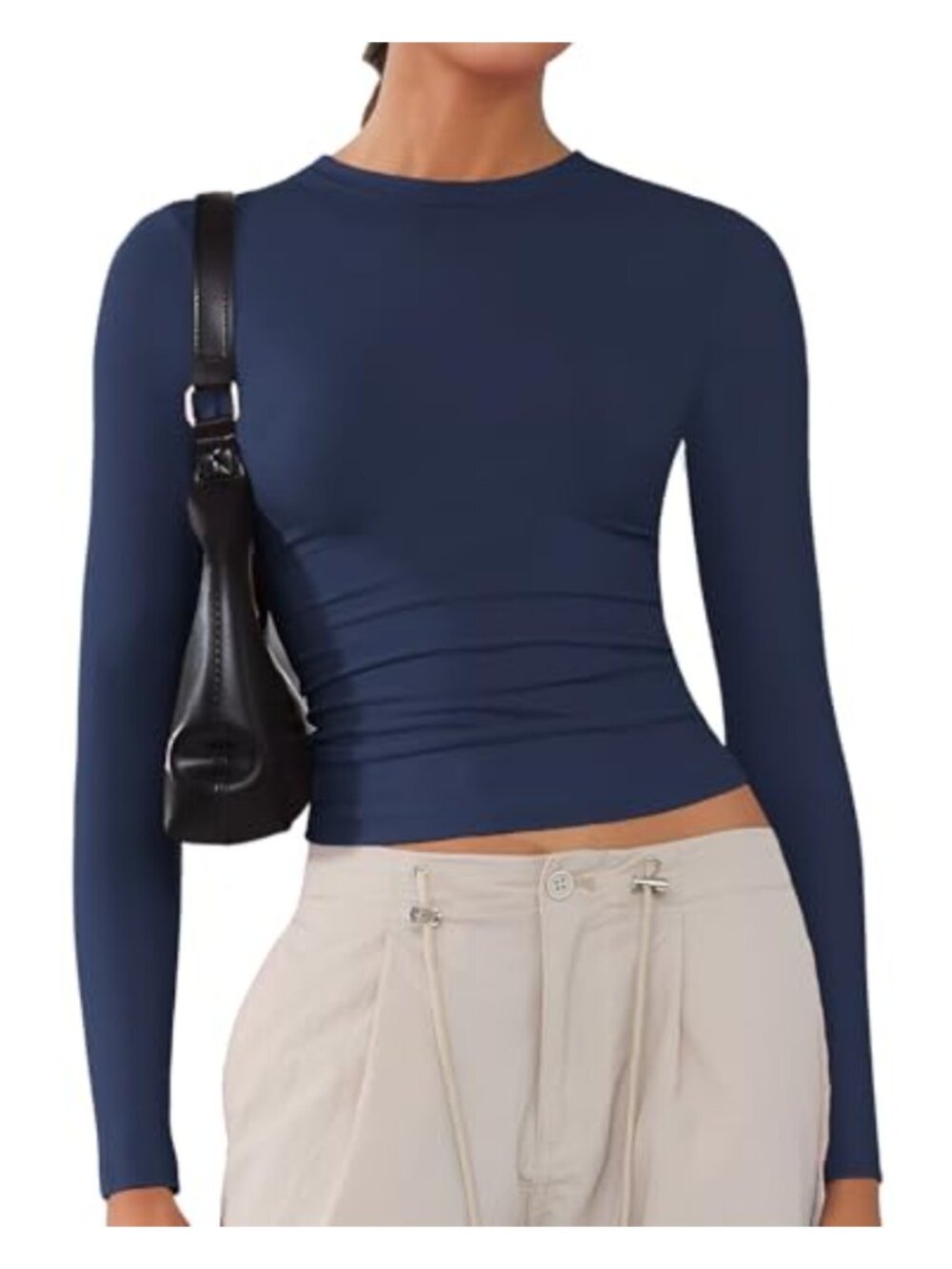Women's Long Sleeve Crew Neck Slim Fit Crop Top Stretch Y2K Tee